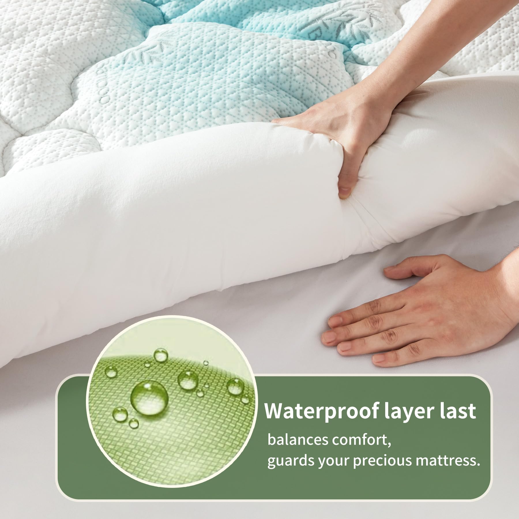 Premium 100% Waterproof King Mattress Topper, Breathable Mattress Pad, Rayon from Bambo Bed Protector, Deep Pocket Sheet Cover 8"-21"