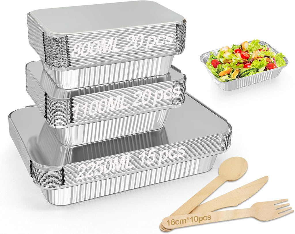 Notwoe® Disposable Aluminum Baking Pans - 55 Pack with Lids | Combo Set 12x8, 8x6, 8x5 Square