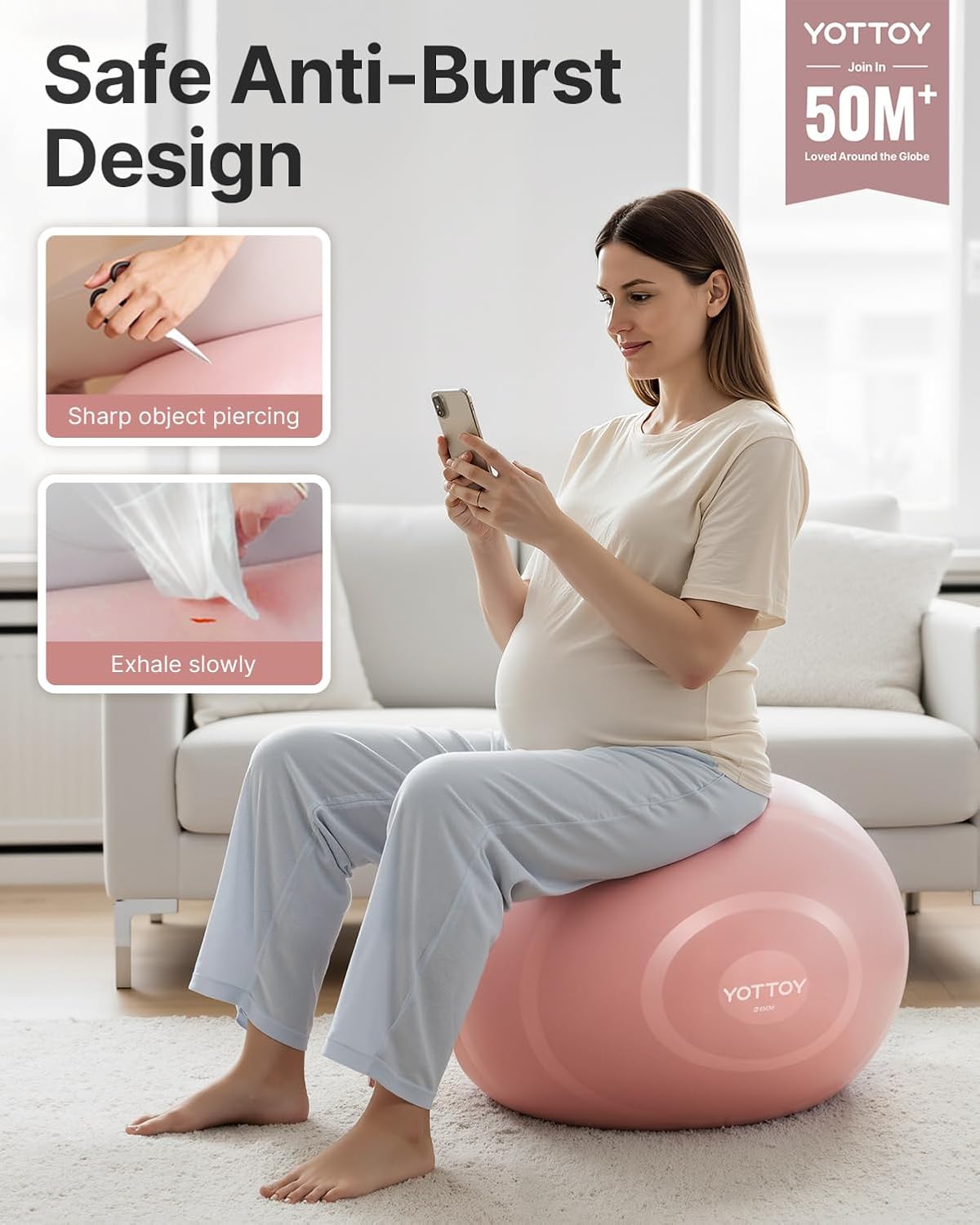 YOTTOY Anti-Burst Exercise Ball - Extra Thick Yoga & Fitness Ball for Pregnancy and Therapy
