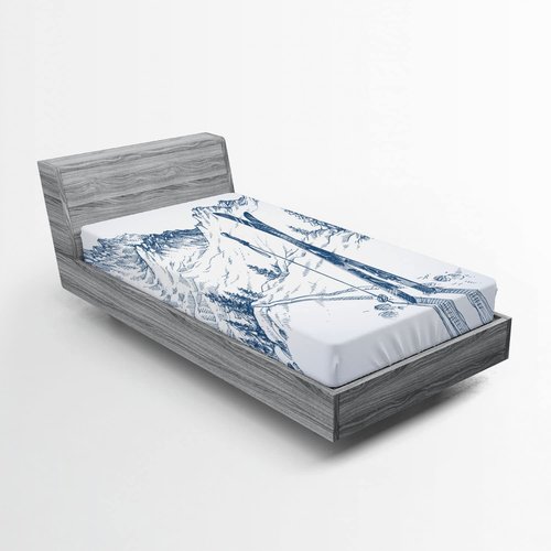 Ambesonne Winter Fitted Sheet, Sketchy Graphic of a Downhill Ski Elements in Snow Relax Calm View, Soft Decorative Fabric Bedding All-Round Elastic Pocket, Twin Size, White Blue