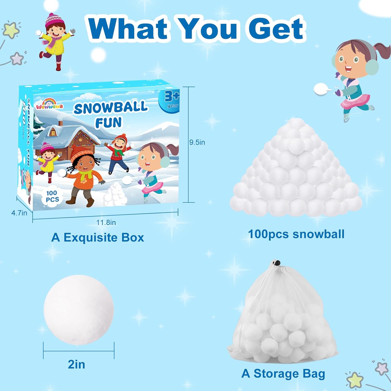 Skiennix 100 Pcs Fake Snowballs Set - Soft Artificial Snow Balls with Drawstring Bag for Indoor & Outdoor Fun