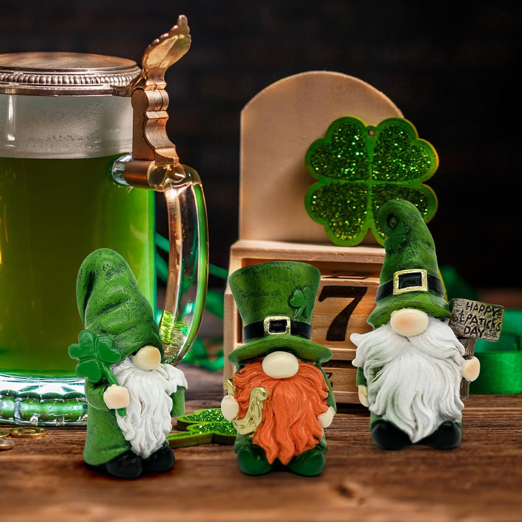 Uniboho St. Patrick's Day Gnome Decorations - 3-Piece Green Irish Leprechaun Figurines for Home Decor