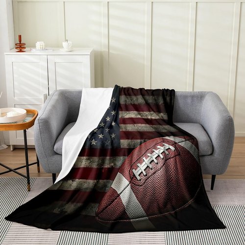 Erosebridal American Flag Blanket, Boys Football Throw Blanket Twin 60x80 Soccer Sports Games Fleece Blanket United States Federations Stars Stripes Bed Blanket for Kids Teens Adult Bedroom Decor