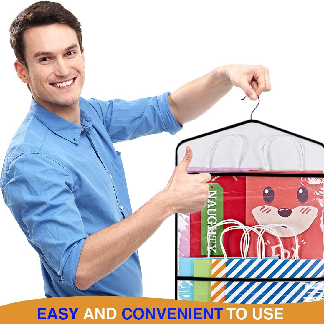ProPik Gift Bag Storage Organizer - Double-Sided with Multiple Pockets | 38 x 16 Inch PVC (Black)