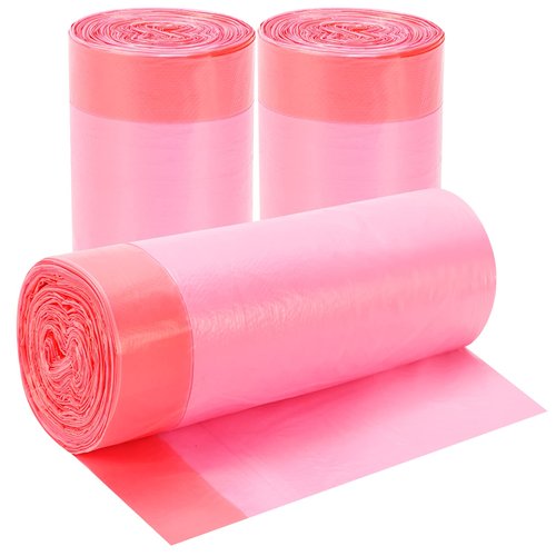 3Rolls Drawstring Small Trash Bags,4 Gallon Thicken Drawstring Small Garbage Bags for Kitchen,Bathroom,Bedroom,Home,Office Trash Cans，60 Counts (Pink)