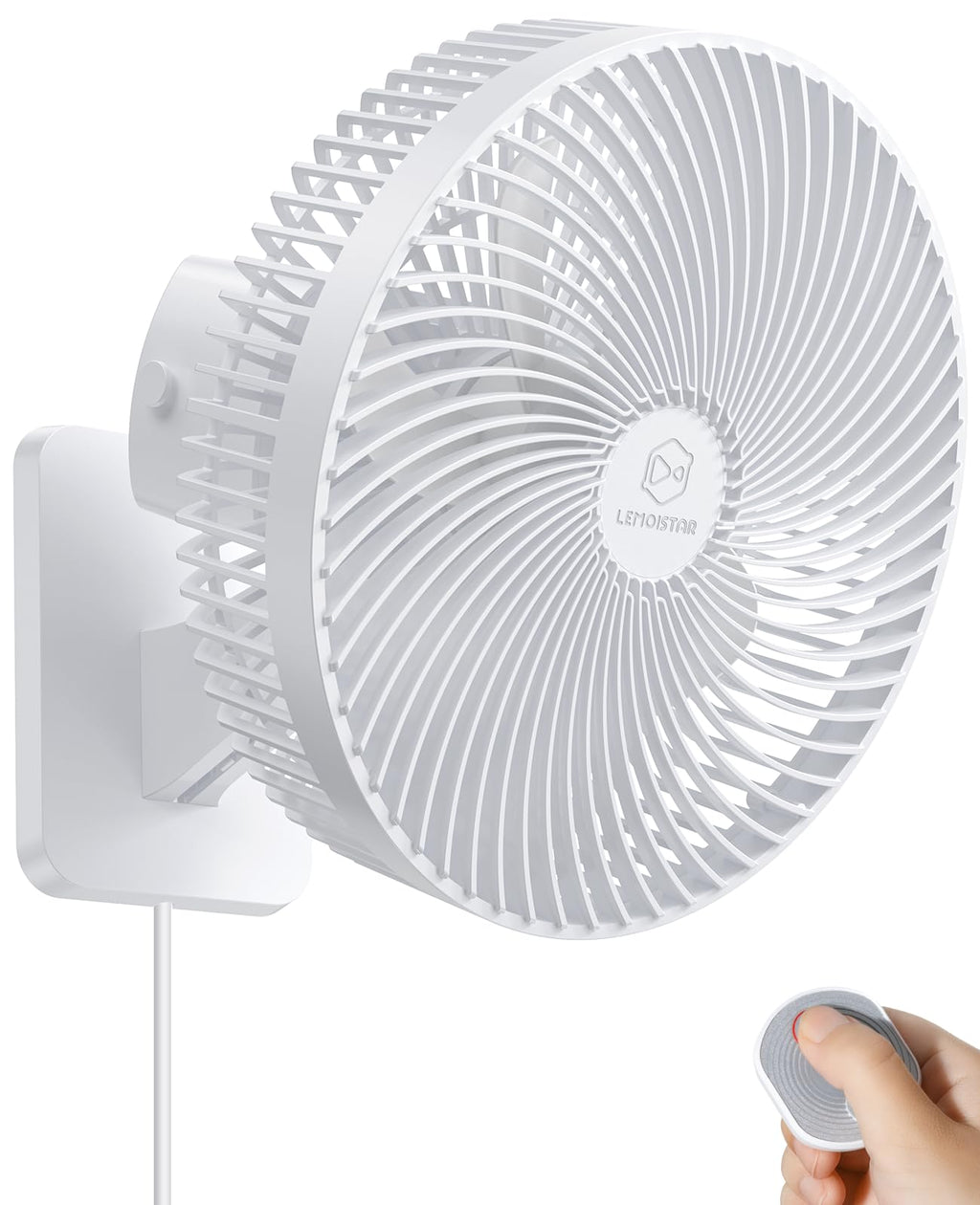 10 Inch Quiet Wall Mount Oscillating Fan with Remote & Timer, 4-Speed Portable Air Circulator for RV Indoor Use, Adjustable Tilt with 5.9ft Adapter, 90° Cooling for Home Office Bedroom Bathroom
