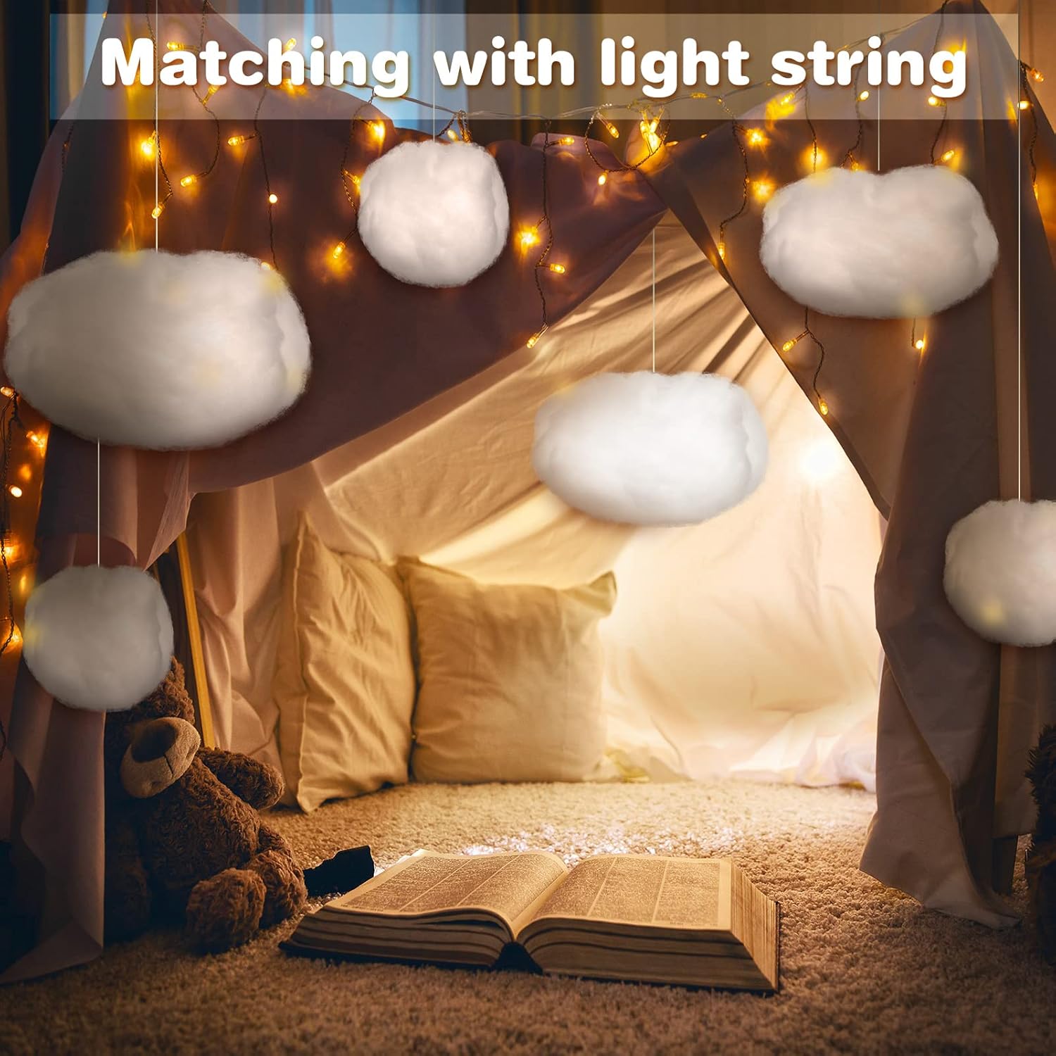 Tatuo 6 Pcs Artificial Hanging Clouds - 3D Cloud Decorations for Halloween, Weddings & Bedrooms | DIY Cotton Props