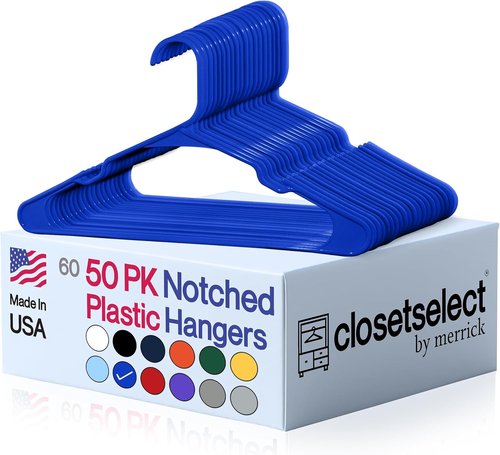 Closetselect Plastic Hangers 50 Pack - Durable Non-Slip Clothes Hangers with Notches & Grooves | Made in USA