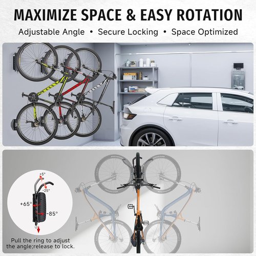 BYHUME Bike Rack | Space-Saving Vertical Wall Mount with 150° Swivel - Holds Up to 66lbs, 2 Pack