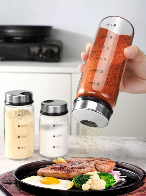 15 oz Salt and Pepper Shakers Set with Adjustable Outlet Holes Clear Glass Bottles Spice Seasoning Cans Jar for Kitchen Decor and Home Restaurant BBQ Camping Farmhouse(10 Pcs, 450 ML)