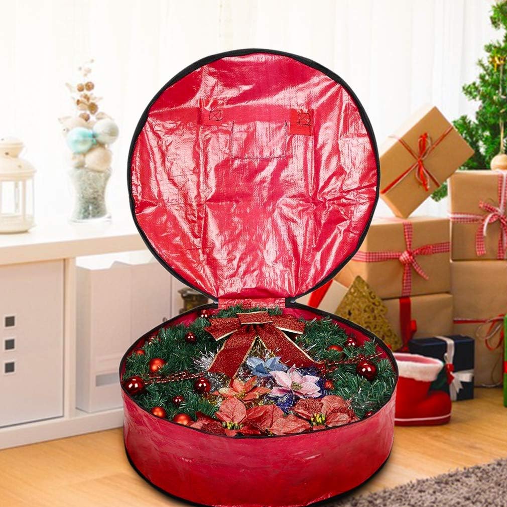 ProPik Christmas Wreath Storage Bag - Heavy-Duty Tear Resistant Holiday Container - 24” X 8” (Red)