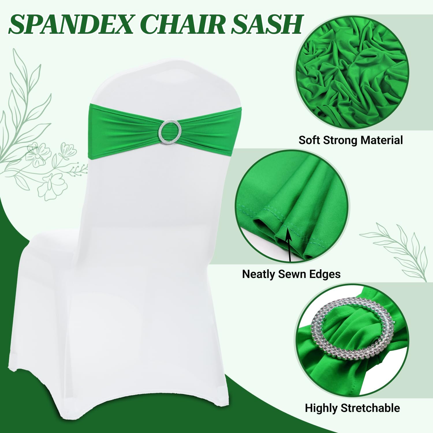 MDS Spandex Chair Sashes | Universal Fit Elastic Stretch Ties with Buckle - Light Green, Pack of 125
