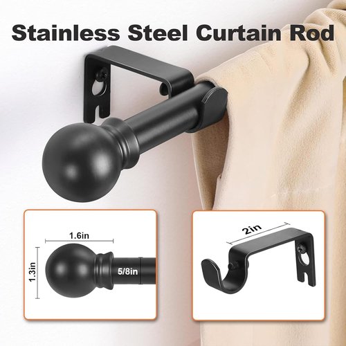 Black Curtain Rods by [Brand Name] | Adjustable Decorative Drapery Rods 36"-48" for Windows