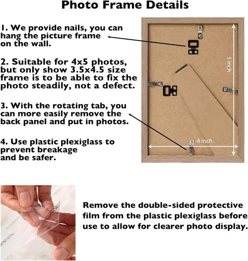 JCJMY 4x5 Rustic Brown Picture Frame - Versatile Wall & Tabletop Display with Shatter-Resistant Plexiglass