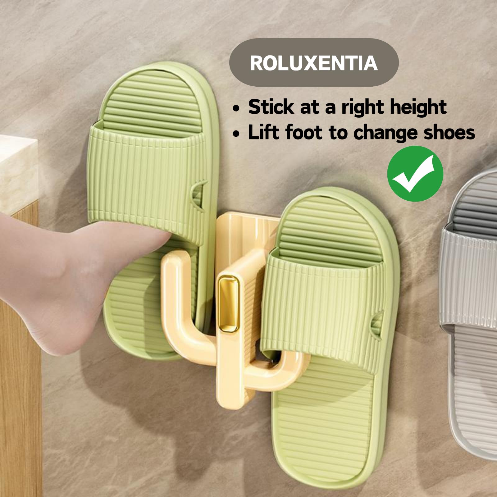 ROLUXENTIA 4 Pack Wall Mounted Shoe Rack - Premium Hanging Shoe Organizer Shelf with Sticky Hanging Mounts, Door Shoe Hangers with Hooks for Slippers Storage, White