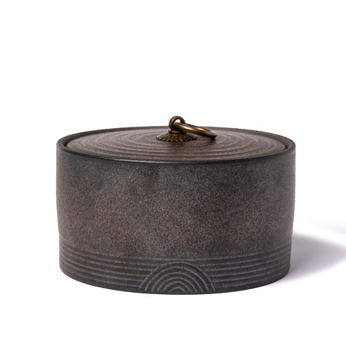 SILINE Ceramic Canister,16.9 Oz /500ml Food Storage Jar for Tea,Coffee Beans,Herb,Candy,Spices,Nuts (Stone Golden)