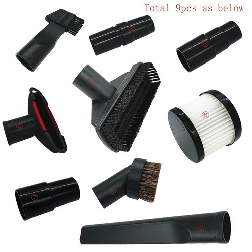 9Pcs 123539-7 123486-2 Vacuum Attachments Parts Replace for DEWALT DCV501HB DCV501LN DCV5011H with Soft Horsehair Dust Brush and Vacuum Cleaner Filter Adapter Kit Household Cleaning