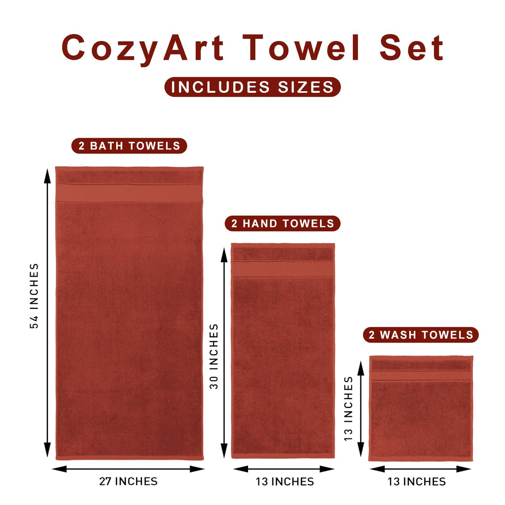 COZYART Burnt Orange Bath Towel Set 6 Piece, 100% Zero Twist Ring Spun Turkish Cotton 650GSM, Ultra Soft Absorbent Fast Dry Hotel Quality Bathroom Towels