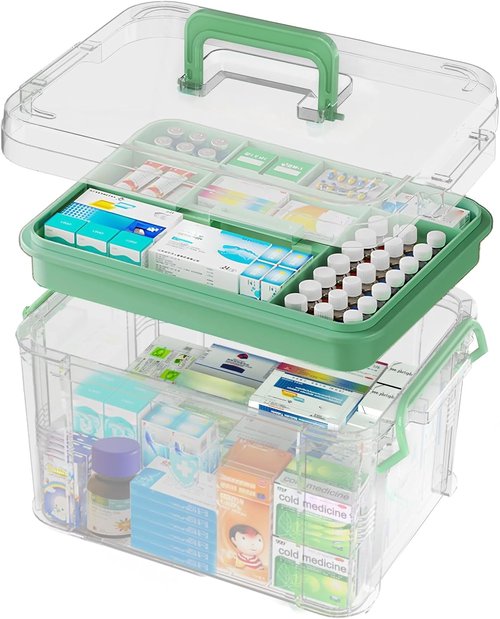 ANYPROLUS 15QT Clear Medicine Organizer Box - Durable Plastic Container with Tray for First Aid Storage