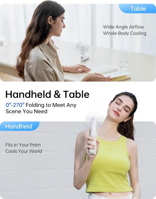 JISULIFE Handheld Fan 8 Plus - All-in-One Mini Fan with 37 Hours Cooling & 4500mAh Power Bank | Portable White Design for Travel & Makeup
