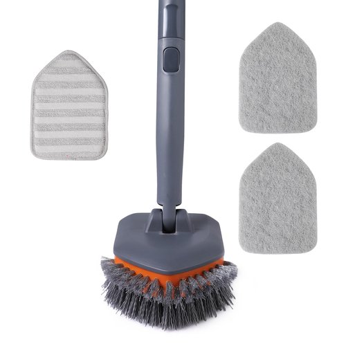 CLEANHOME Tub Tile Scrubber Brush with 3 Different Function Cleaning Pads and 56" Extendable Long Handle-No Scratch for Cleaning Bathroom Kitchen Toilet Wall Sink,Orange