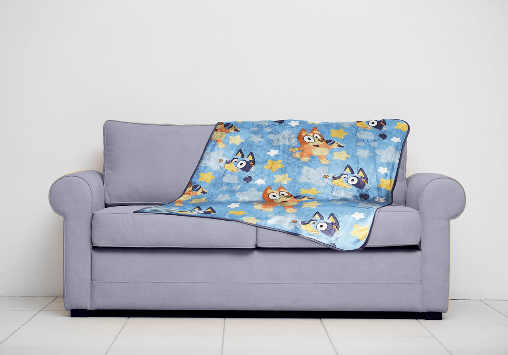 Jay Franco Kids Plush Throw Blanket – Soft & Cozy Fleece Throw for Bedroom & Couch Décor, Official Licensed Product, Blue - Bluey, 40x50 - Travel Blanket