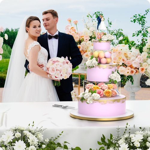 NPPLUS 3PCS Clear Acrylic Cake Stand, Fillable Cake Box Riser Cake Tier, Round Cake Display Box with Lid, Decorative Centerpiece Box for Wedding Birthday Party (14" Dx4 H,10" Dx4 H,6" Dx4 H)