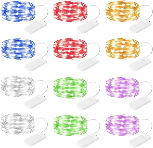Brightown 12-Pack LED Fairy Lights - Waterproof Multi-Color String Lights for Weddings & Parties | 7 Feet, 20 LEDs