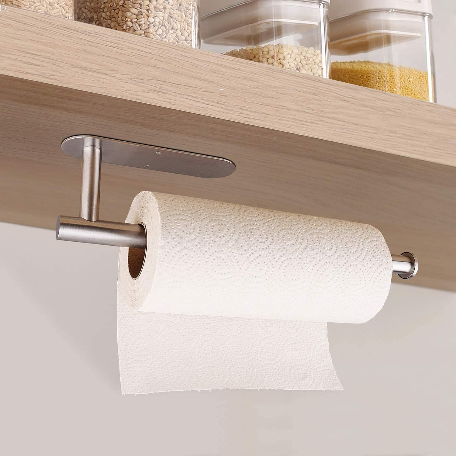 Skiennix Paper Towel Holder - Self-Adhesive Under Cabinet Design | Stainless Steel Finish