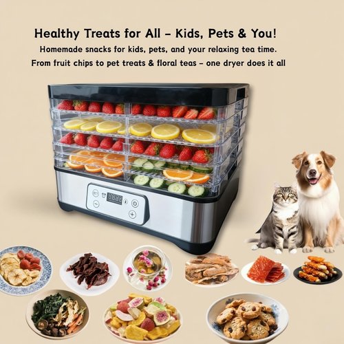 Food Dehydrator Machine-Dehydrators for Jerky Beef Fruit, 300W 158 ℉ Temperature Control & 24H Timer Food Dryer with 5 BPA-Free Trays Fruit Dryer for Herb, Fruit, Dog Treats (Black)
