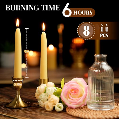8 Pack Natural Beeswax Spell Candles-6in Beeswax Taper Candles-6 Hour Burning Short Candle Sticks Smokeless Bees Wax Candles for Home,Chime,Meditation,Ritual