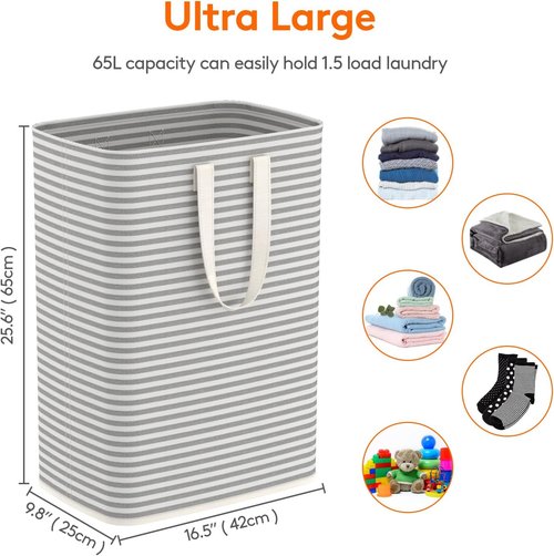 Lifewit Laundry Basket - 65L Collapsible Hamper with Reinforced Handles | Waterproof Grey Design