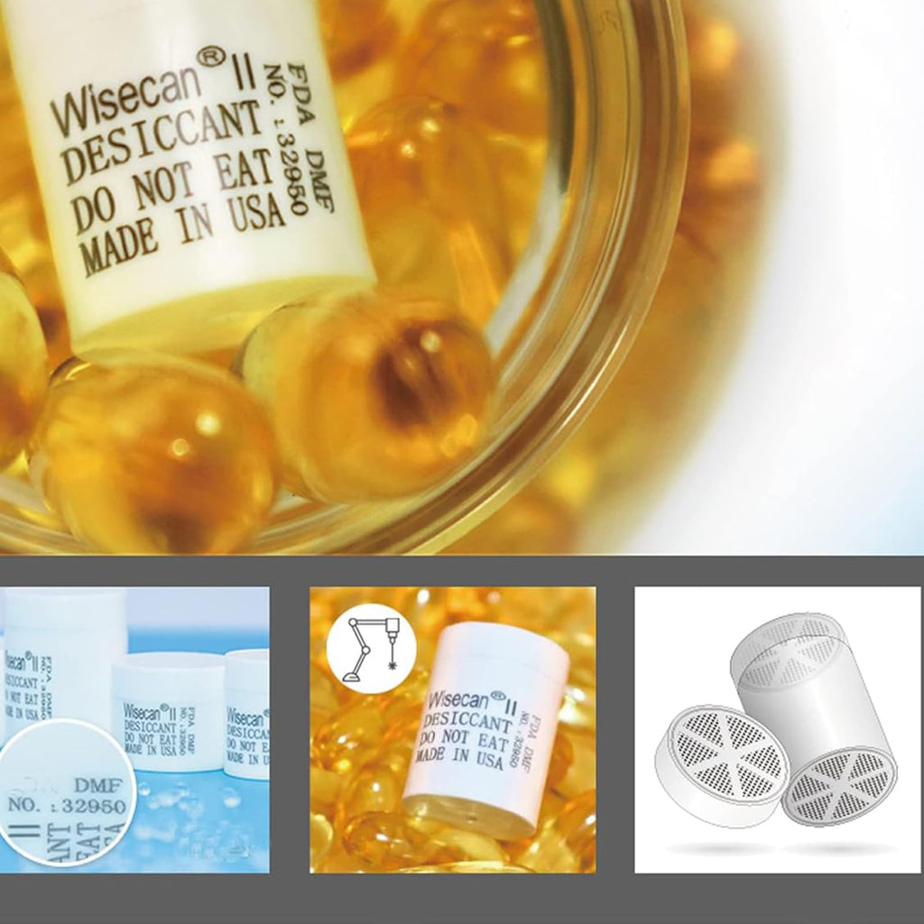Wisesorb 1 Gram 100 Pack Silica Gel Canister, Desiccant Canister, Silica Gel Capsules, Desiccant Capsules, Moisture Absorbers for Food Storage, Food Safe Dehumidifiers Wisecan