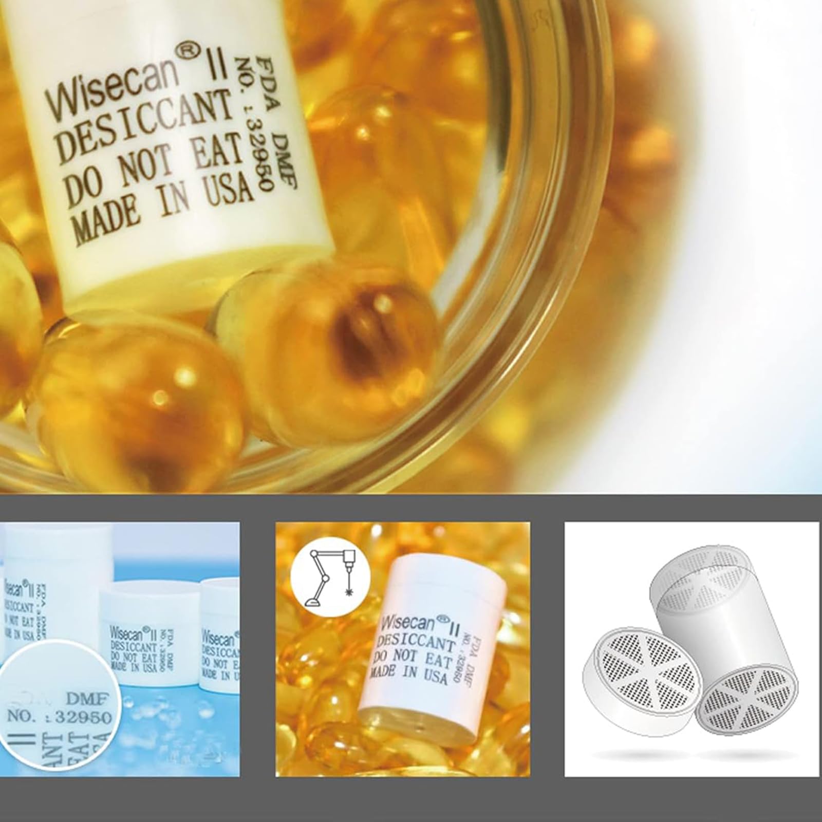 Wisesorb 1 Gram 100 Pack Silica Gel Canister, Desiccant Canister, Silica Gel Capsules, Desiccant Capsules, Moisture Absorbers for Food Storage, Food Safe Dehumidifiers Wisecan