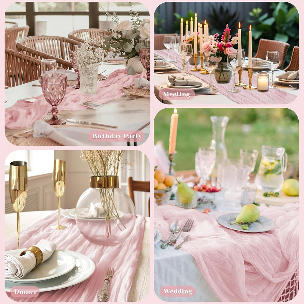 Skiennix Pink Table Runner - 10 Ft Rustic Gauze Cheesecloth for Weddings & Parties | Boho Design