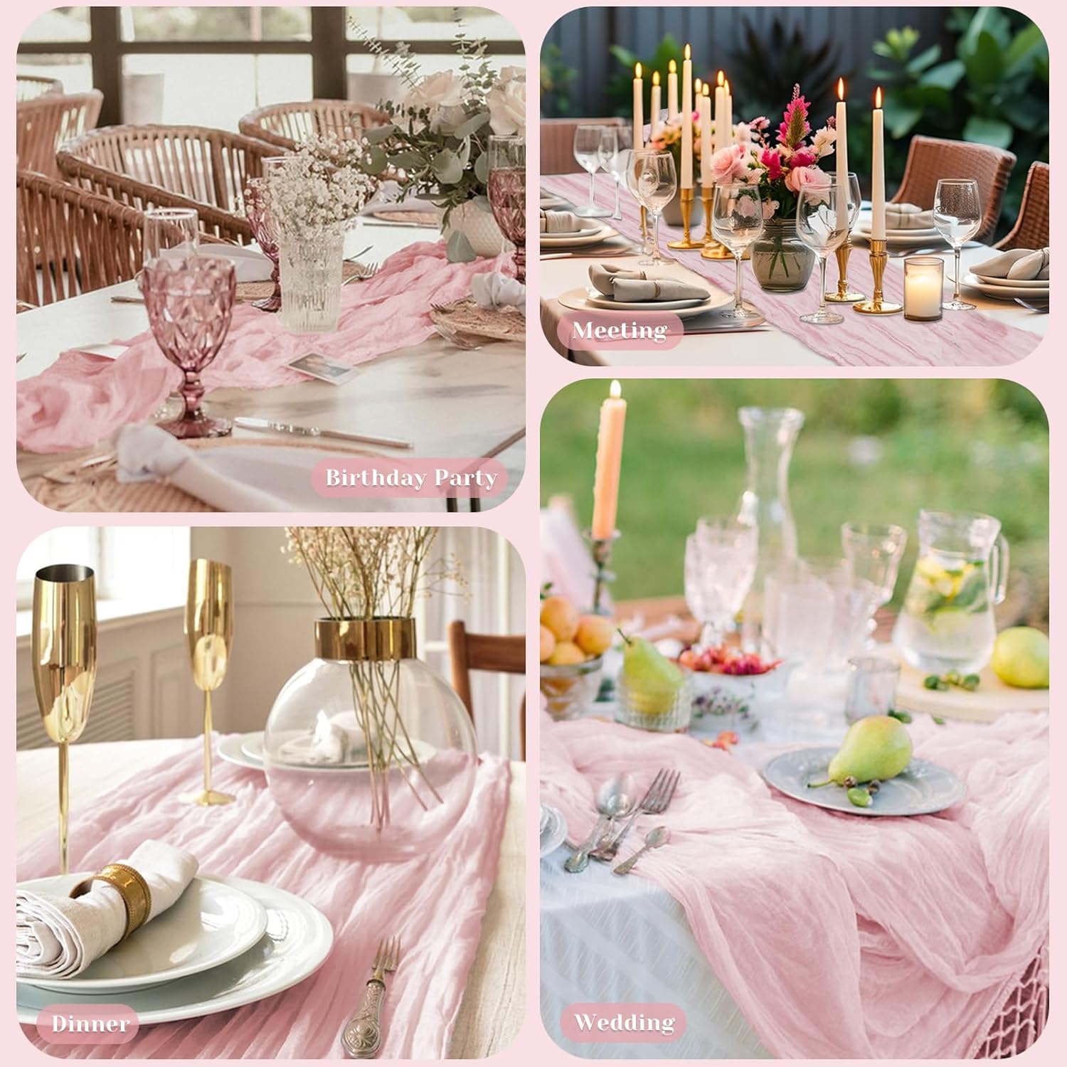 Skiennix Pink Table Runner - 10 Ft Rustic Gauze Cheesecloth for Weddings & Parties | Boho Design