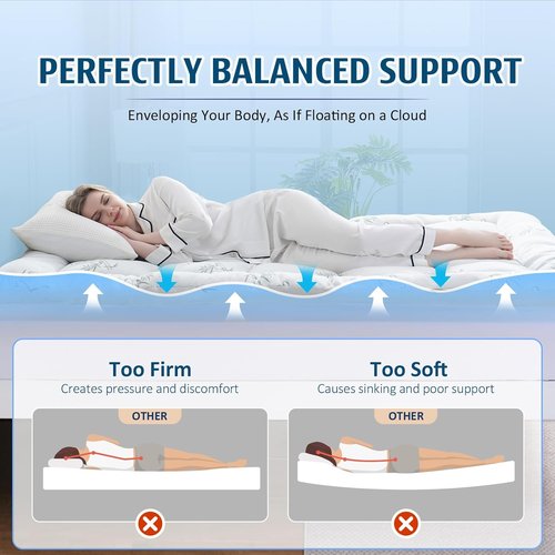 DOWNCOOL Queen Memory Foam Mattress Topper - 4 Inch Dual Layer with Gel & Pillow Top for Back Pain Relief