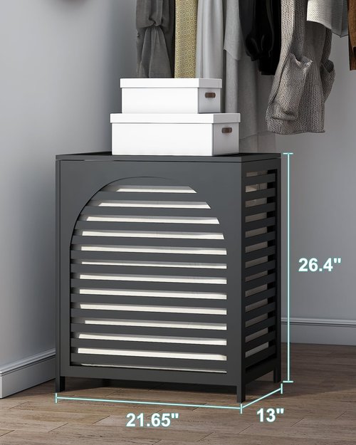 Black Laundry Hamper, Laundry Hamper with Lid, 27.3 Gallon (103L) Bamboo Wood Clothes Laundry Basket with Lid and Handles, Removable Liner