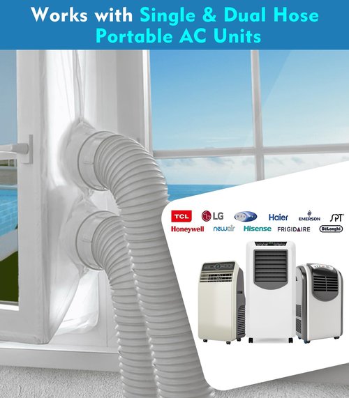 IKSTAR Portable AC Window Seal Kit 400CM (157") – Universal No-Drill Window Vent for Casement, Crank & Skylight Windows – Adjustable Zipper Seal for Single or Dual Hose Portable Air Conditioners