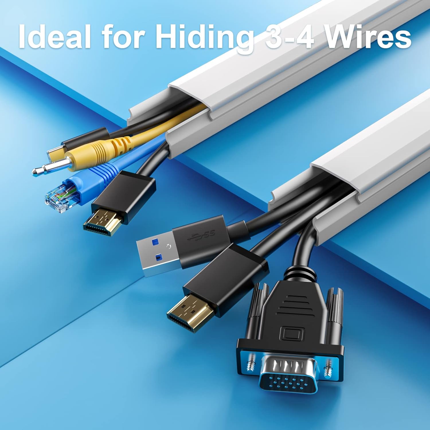 Yecaye Cord Cover - 42in TV Cord Hider for Up to 4 Cords | White Cable Raceway & Wire Concealer