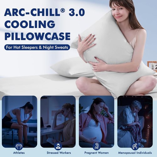 Elegear Cooling Pillow Cases - Silver Infused Soft Silky Pillowcases for Hot Sleepers | Set of 2 Standard Gray