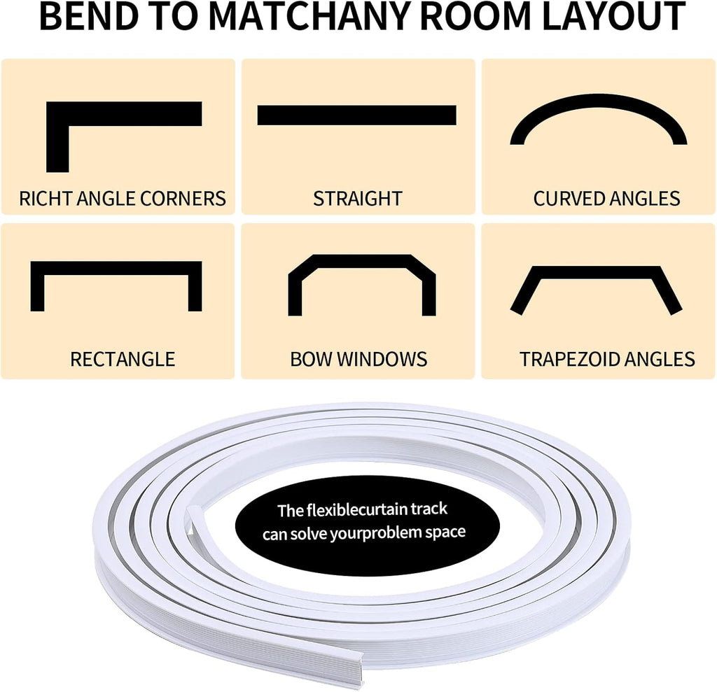 Skiennix Flexible Bendable Ceiling Curtain Track - 5m (16.4ft) Ceiling Mount for RV Curtains