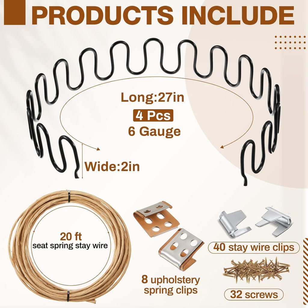 MorningRo 27'' Couch Upholstery Spring Repair Kit - 8 Heavy-Duty Springs & Accessories for Sagging Cushions