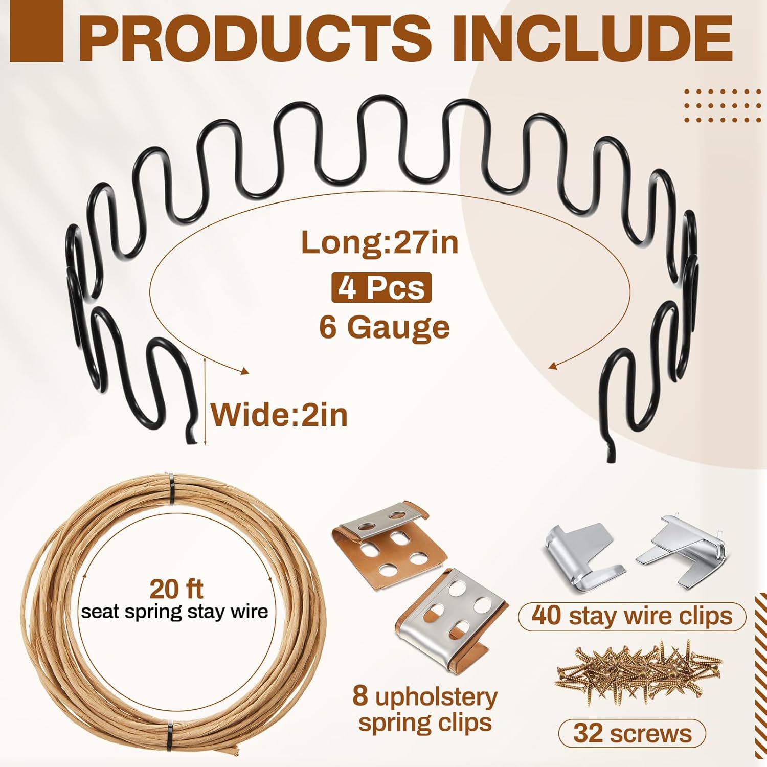 MorningRo 27'' Couch Upholstery Spring Repair Kit - 8 Heavy-Duty Springs & Accessories for Sagging Cushions