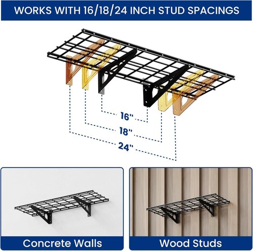 FLEXIMOUNTS Garage Shelving | Heavy-Duty Wall-Mounted Storage Rack | 1x3ft | Holds Up to 150 lbs | Black Classic Series