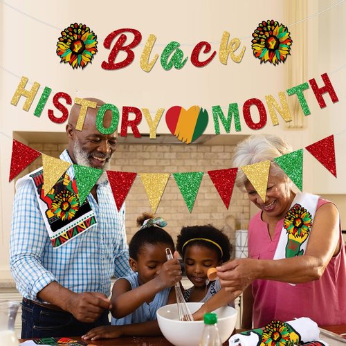 FHGG Glitter Black History Month Decorations Banner Supplies African American Banner Party Garland Decoration African BHM Worthwhile Commemoration Festival Holiday Afro Sign Party Supplies Decorations