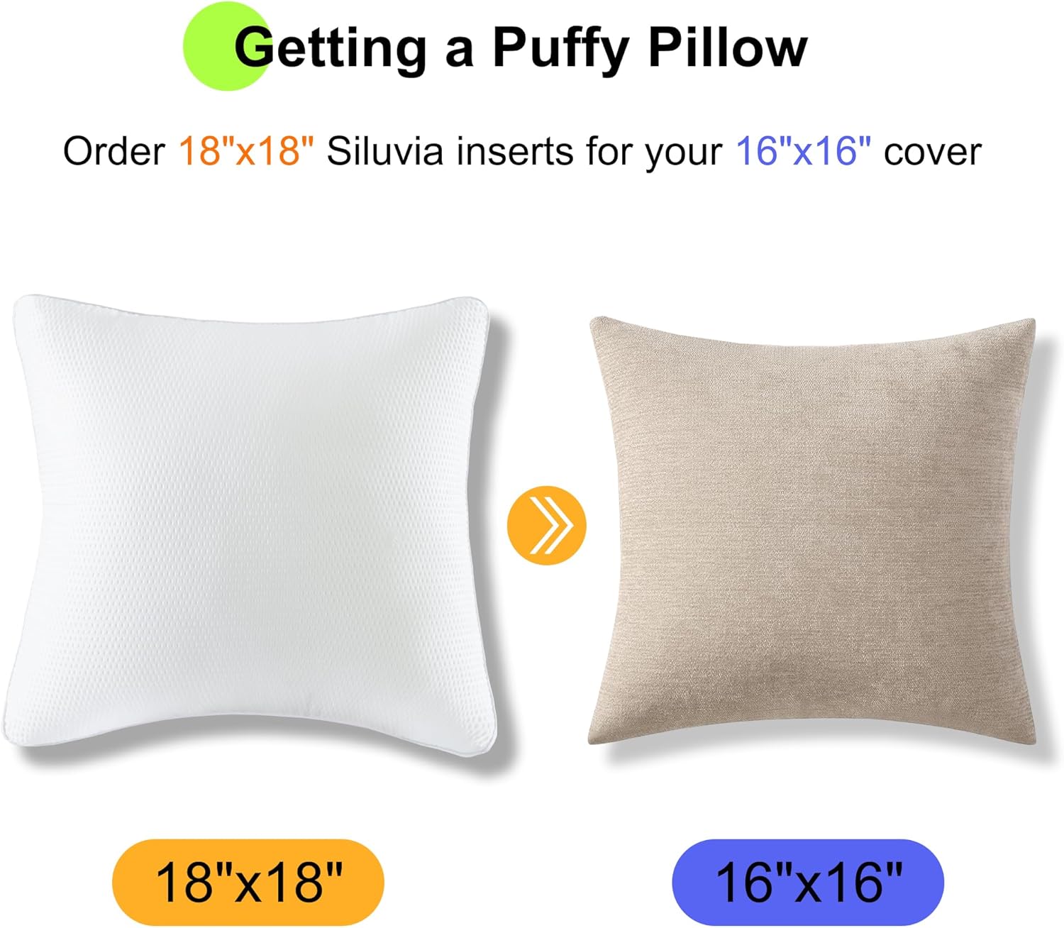 Skiennix 18x18 Pillow Inserts - Set of 2 Down Alternative Throw Pillows with Cotton Cover, Machine Washable