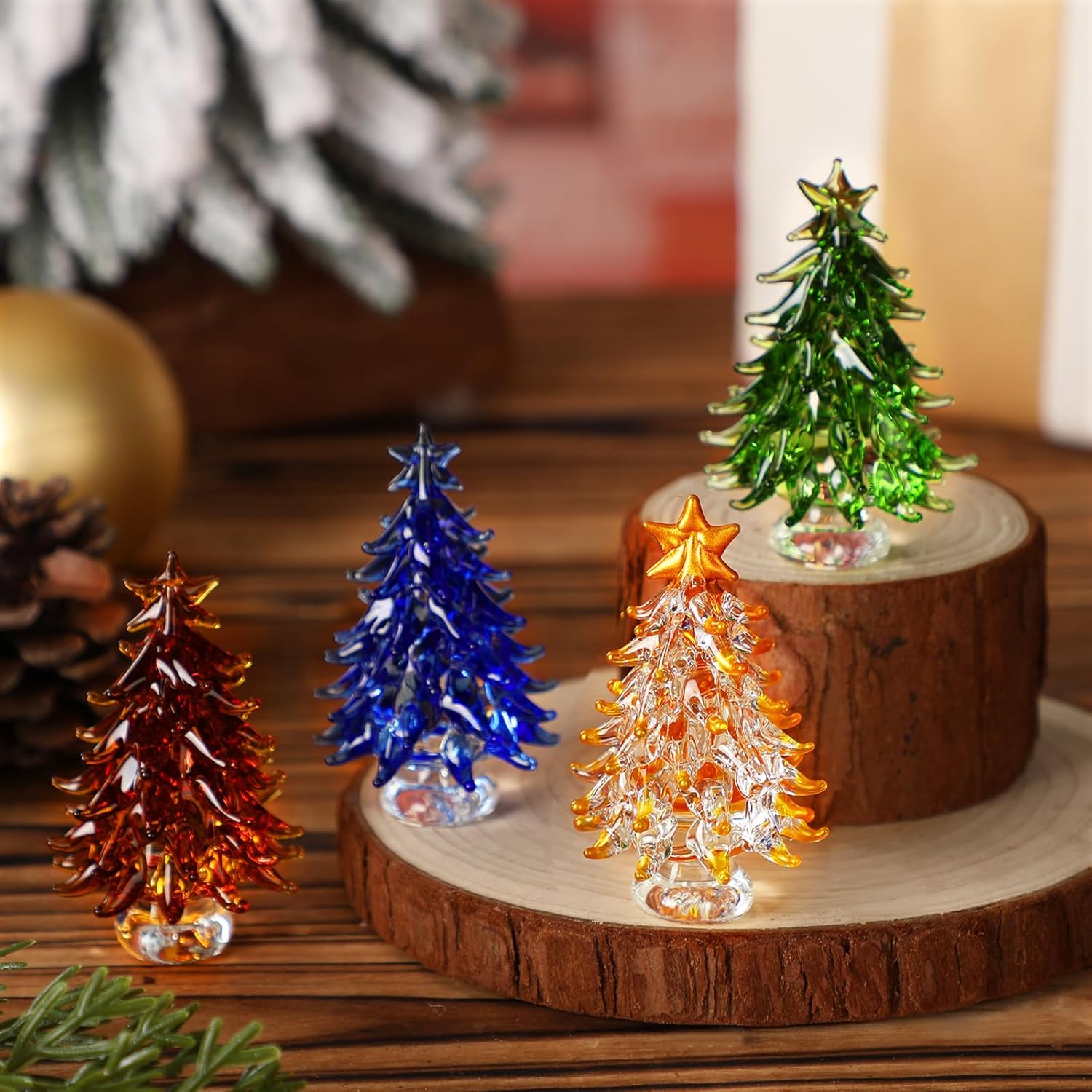 Thyle Mini Colorful Crystal Christmas Tree Figurines - 4 Pcs 2.4 Inch Holiday Decor Statues