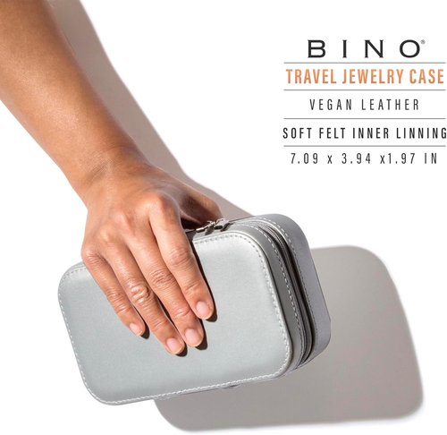 BINO Jewelry Case - Stylish Portable Organizer with Mirror for Earrings, Rings & Necklaces | Silver