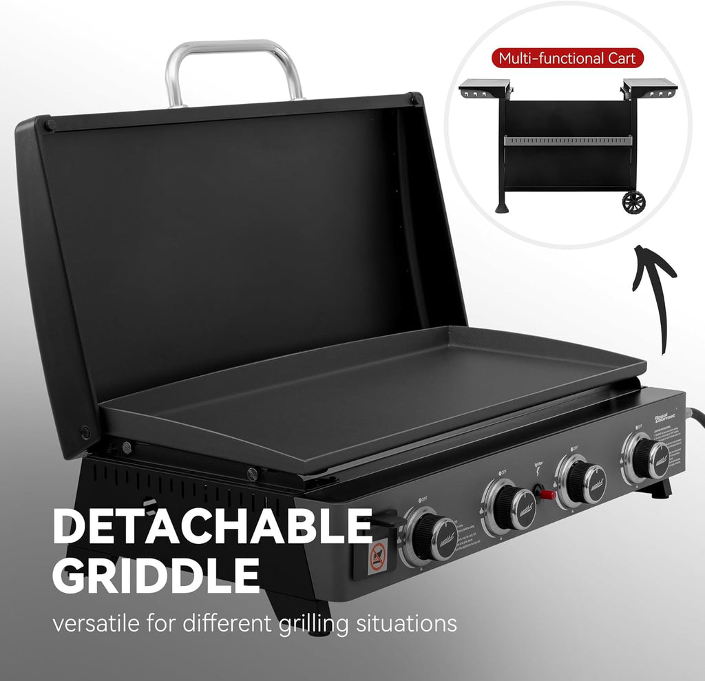Royal Gourmet PD4001 4-Burner Propane Gas Griddle - Removable Cart & Convertible Tabletop Design | Black